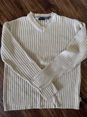Structure Men's V-Neck Ribbed Sweater in Cream